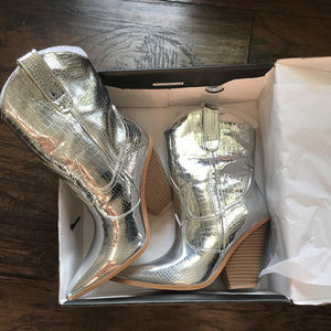 Chrome Faux Leather Heeled Boot